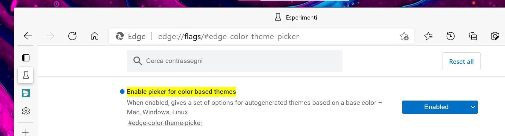 Microsoft Edge - Flag per abilitare i temi colorati