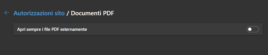 Microsoft Edge - Opzioni per l'apertura dei PDF scaricati