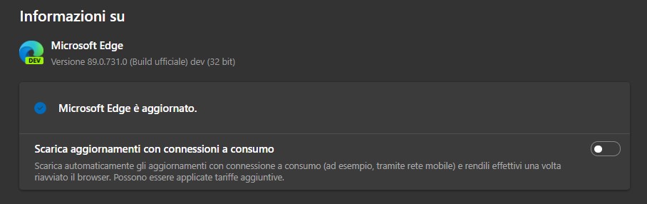 Microsoft Edge - Scarica aggiornamenti con connessioni a consumo