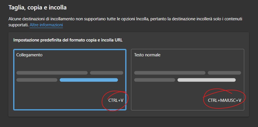 Microsoft Edge - Scorciatoie da tastiera per copia e incolla