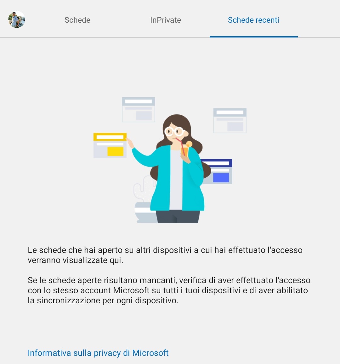 Microsoft Edge per smartphone - Sezione schede recenti