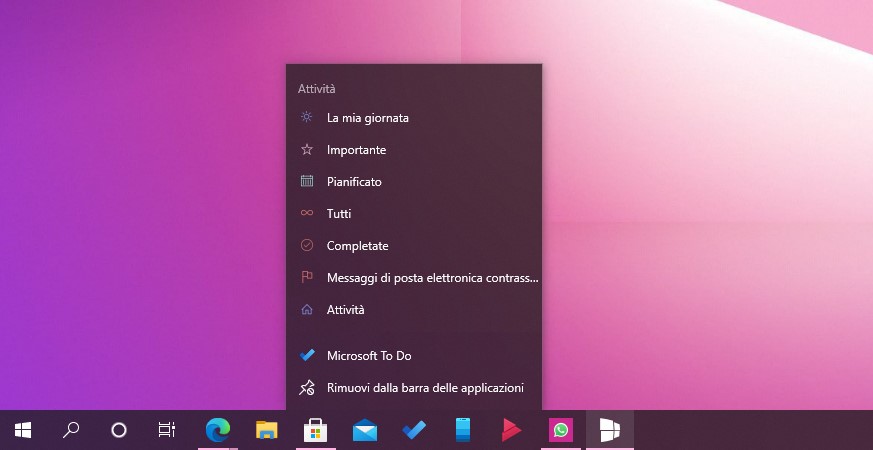 Microsoft To Do per Windows - Jumplist per accedere alle liste