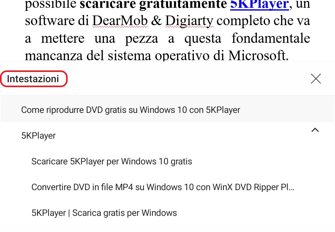 Office e Word per Android e iOS - Supporto alle intestazioni