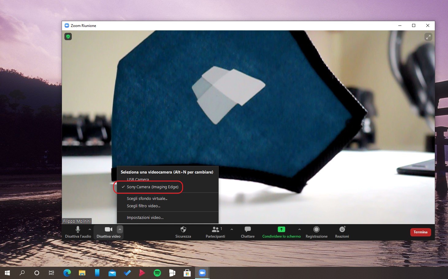 Sony Imaging Edge Webcam - Fotocamera Sony nell'app Zoom in Windows 10