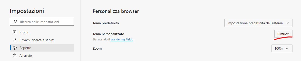 Microsoft Edge - Rimuovere un tema personalizzato