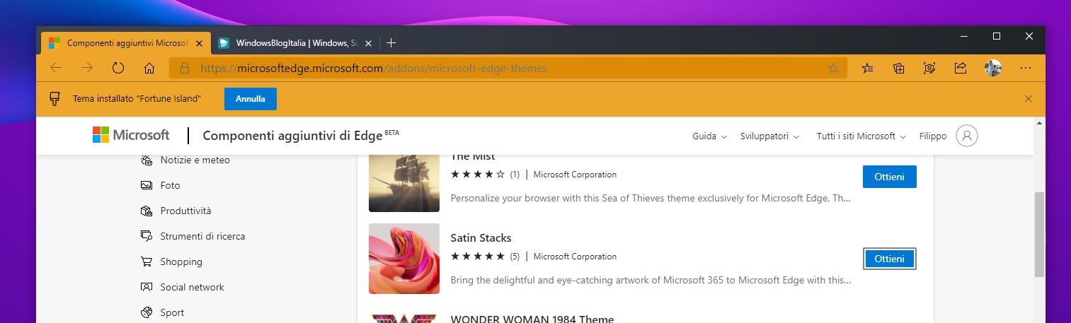 Microsoft Edge - Temi di Microsoft nello store dei componenti aggiuntivi di Edge