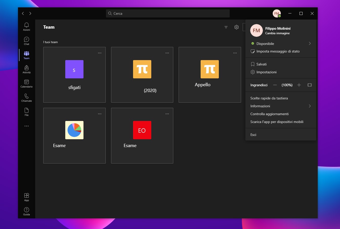 Microsoft Teams - Nuovo tema scuro con icone in stile Fluent Design