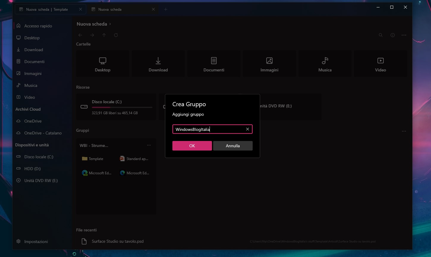Files - App per Windows 10 - Gruppi di file e cartelle