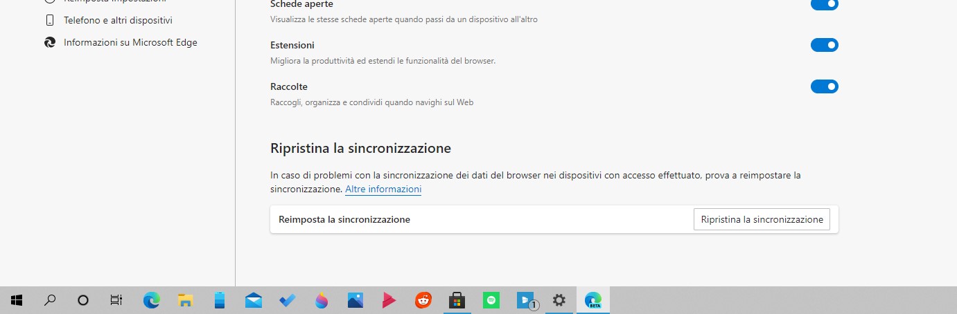 Microsoft Edge - Ripristina la sincronizzazione manualmente