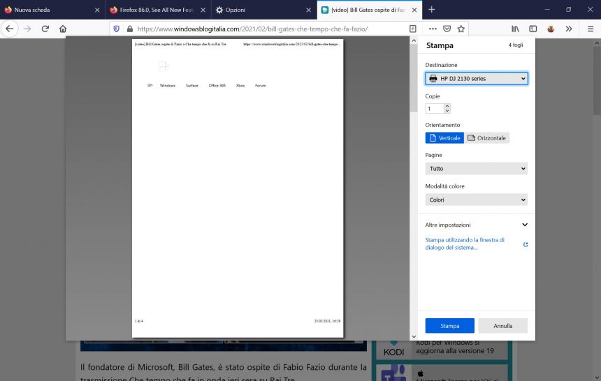Mozilla Firefox 86 - Nuova pagina di stampa