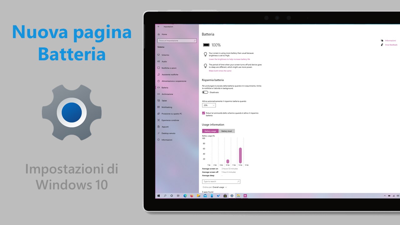 Nuova pagina Batteria nelle Impostazioni di Windows 10 - Come attivarla subito