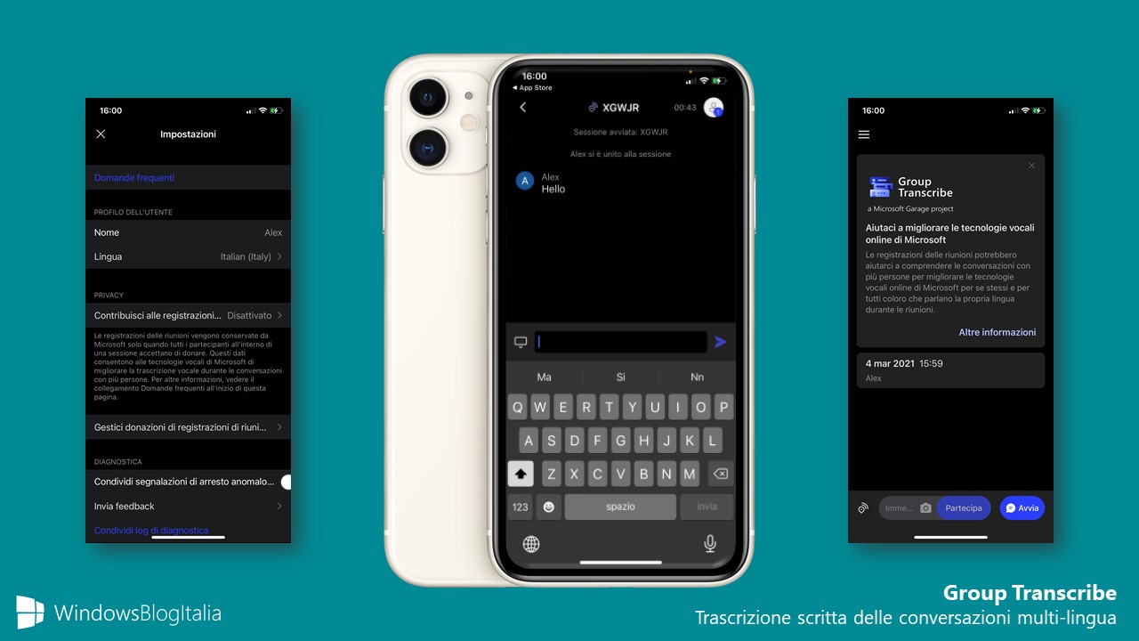 Group Transcribe - App di Microsoft Garage per iOS e iPadOS - Trascrizione scritta delle conversazioni multi-lingua
