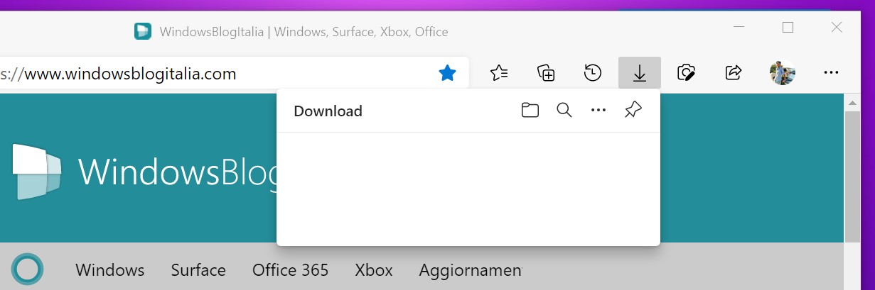 Microsoft Edge - Nuovo flyout per i download