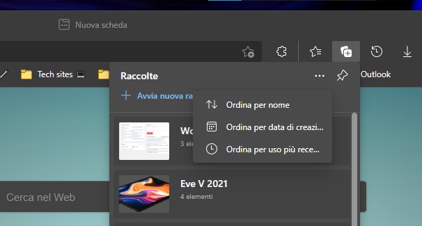 Microsoft Edge - Ordinamento delle Raccolte