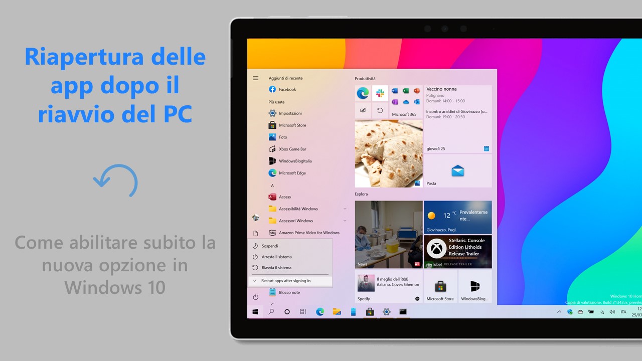 Riapertura delle app dopo il riavvio del PC - Come abilitare subito la nuova opzione in Windows 10