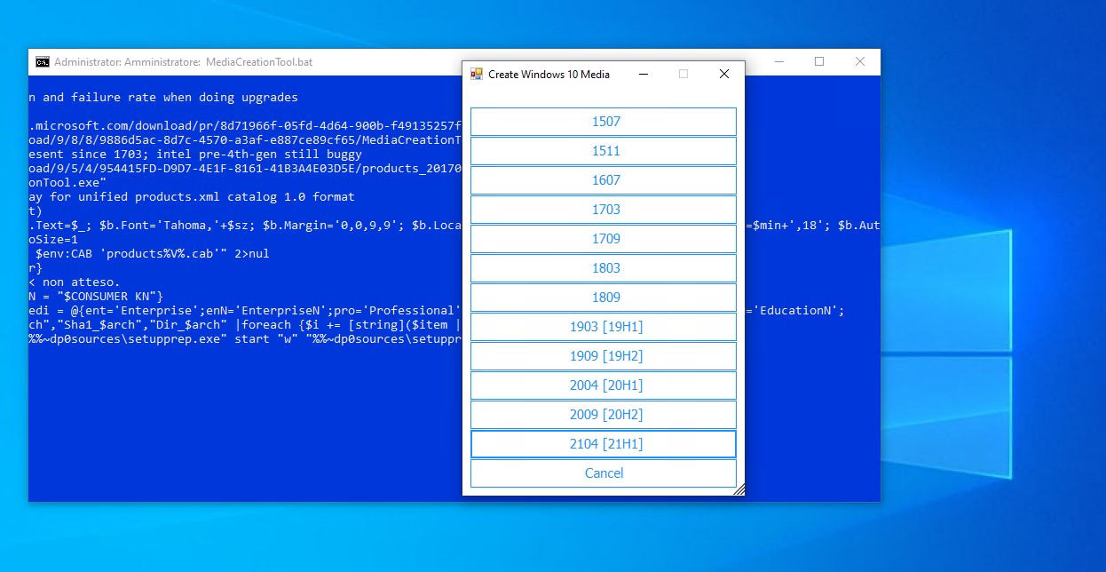 Universal MediaCreationTool - Versioni di Windows 10 disponibili al download