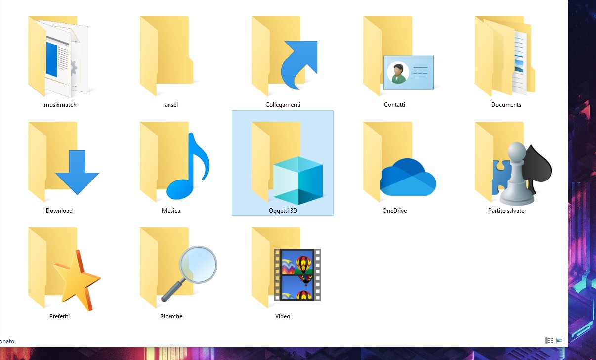Windows 10 - Cartella Oggetti 3D