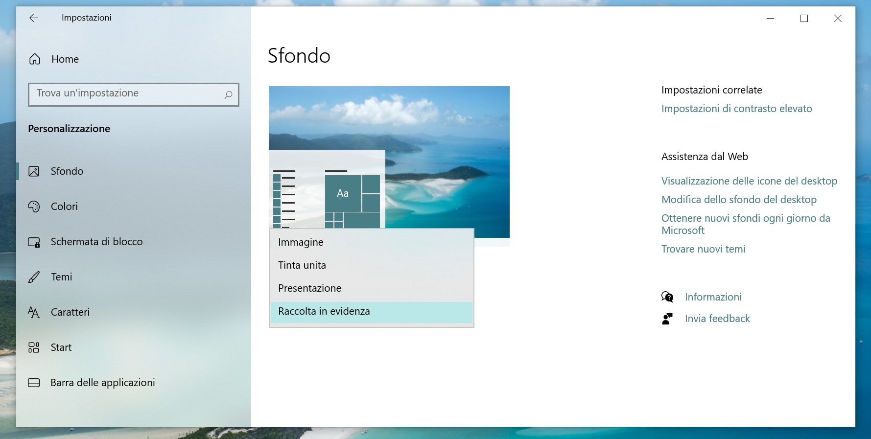 Windows Spotlight sul desktop - Impostazioni sfondo