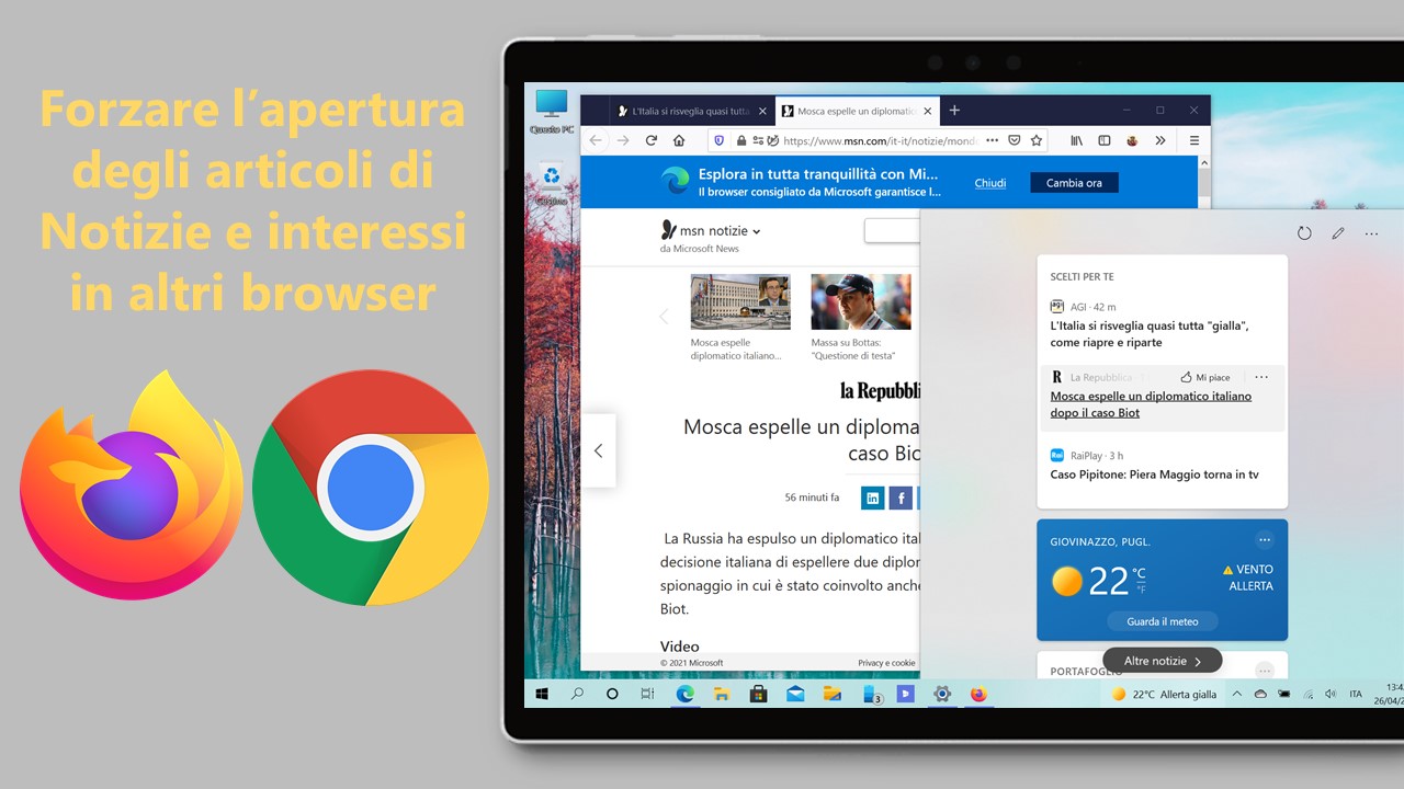 Come forzare l’apertura degli articoli di Notizie e interessi in altri browser