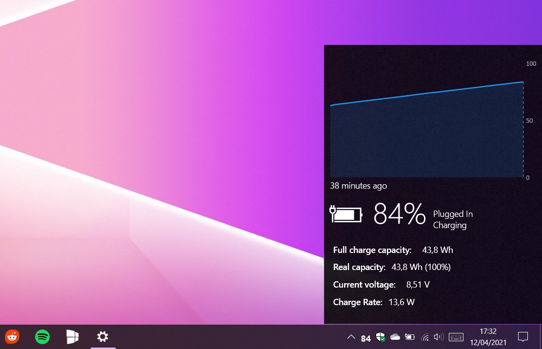 Fluent Flyouts Battery - App per Windows 10 - Interfaccia grafica