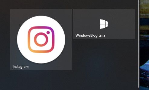 Instagram per Windows 10 - Nuova icona per il menu Start