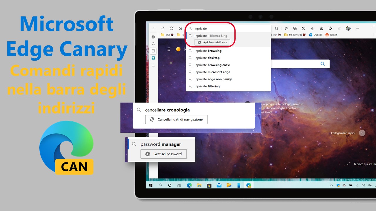Microsoft Edge Canary - Come abilitare i comandi rapidi nella barra degli indirizzi