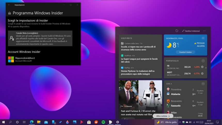 Windows 10 Insider Beta - Notizie e interessi