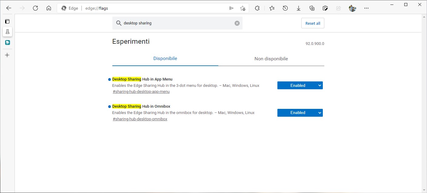 Microsoft Edge - Flags - Desktop sharing