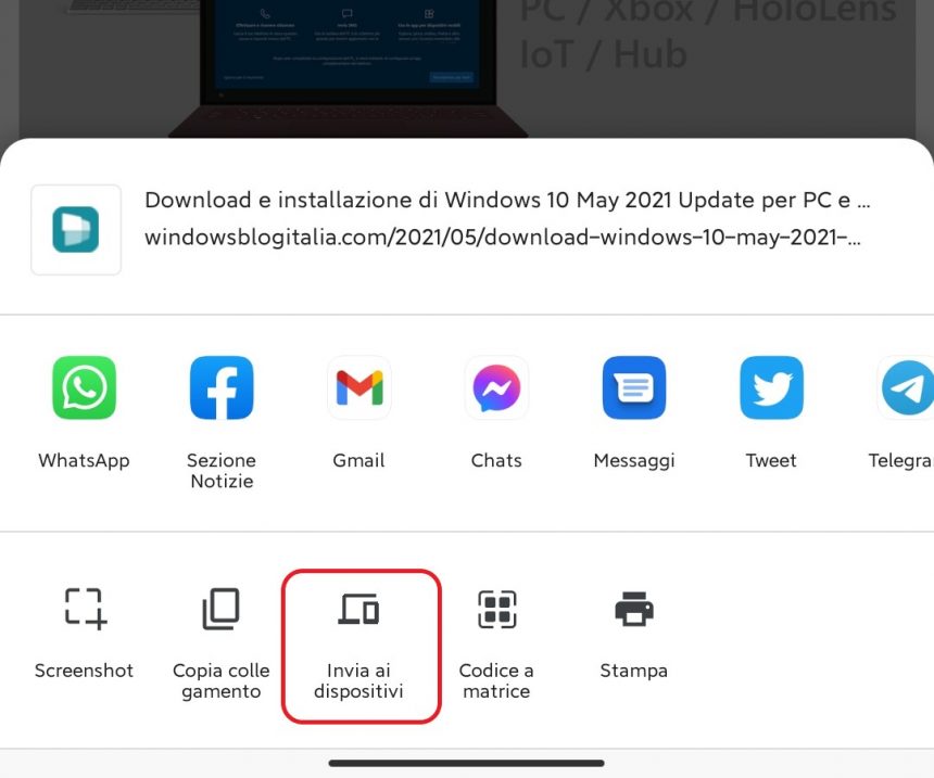 Microsoft Edge - Invia ai dispositivi - Opzione Invia ai dispositivi su smartphone