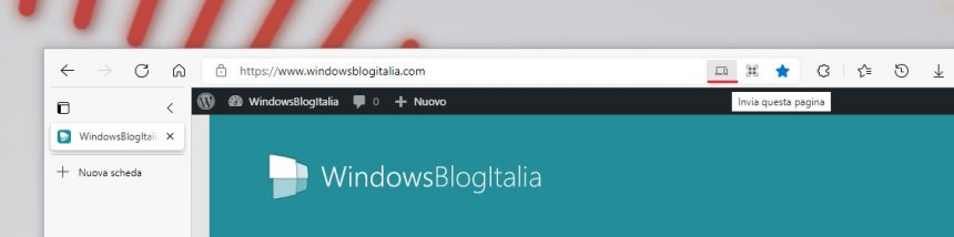 Microsoft Edge - Invia ai dispositivi - Opzione Invia questa pagina su PC