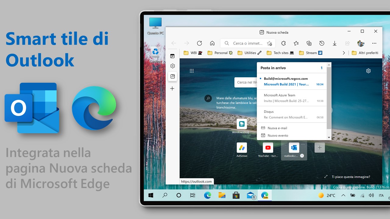 Microsoft Edge - Pagina nuova scheda - Smart tile di Outlook