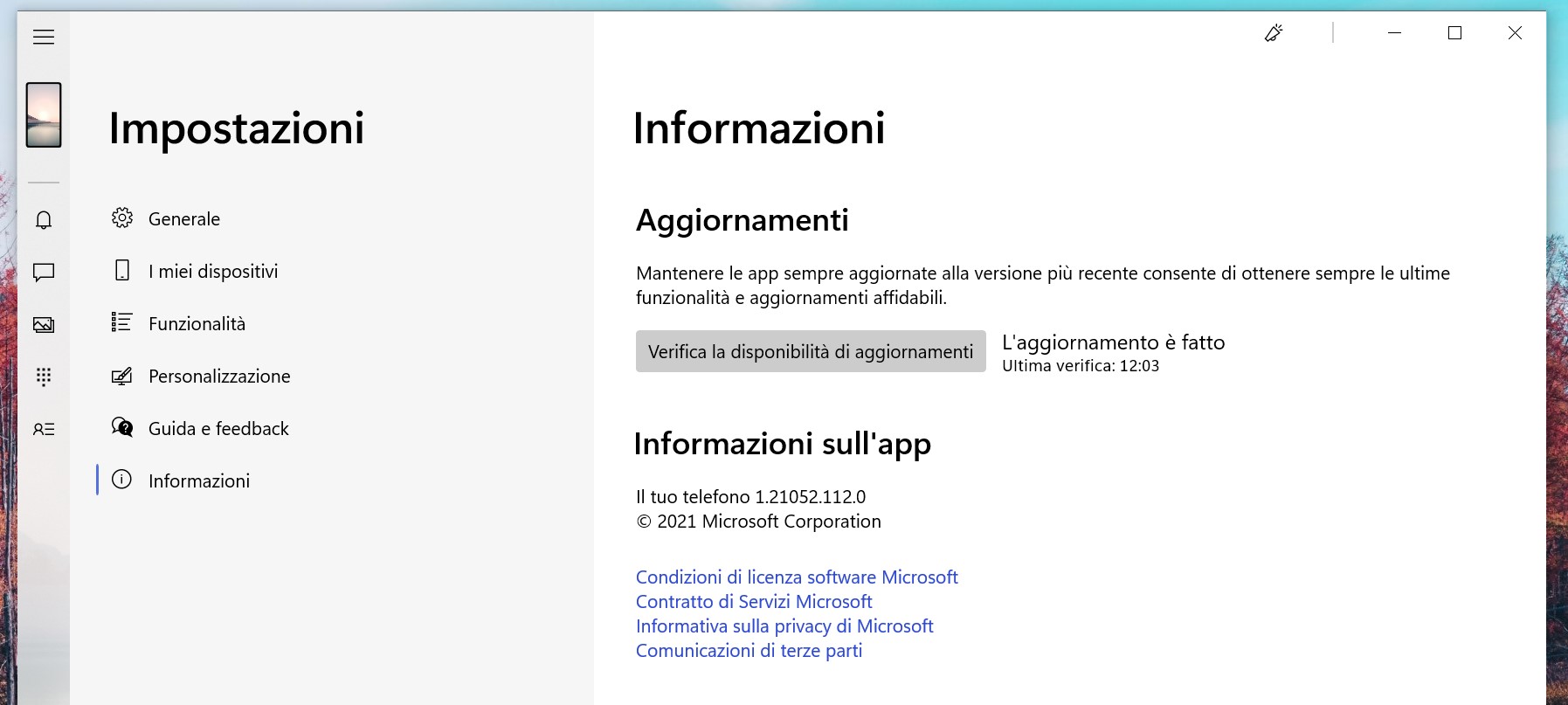 Il tuo telefono (Your Phone) per Windows - Verifica disponibilità aggiornamenti