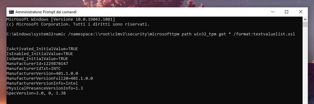 Informazioni su TPM - Prompt dei comandi