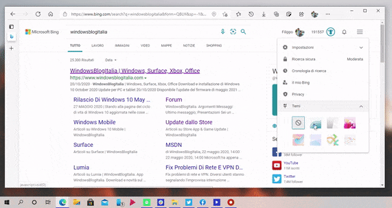 Microsoft Bing - Temi per la pagina di ricerca