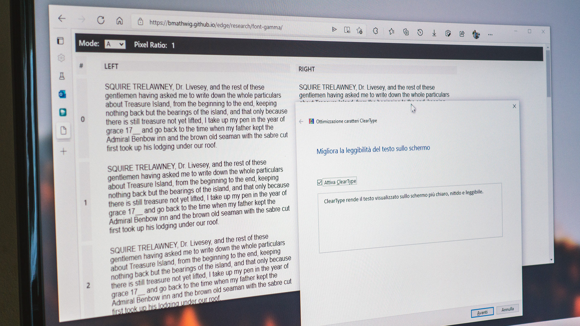 Microsoft Edge per Windows - Nuovo font rendering basato su ClearType