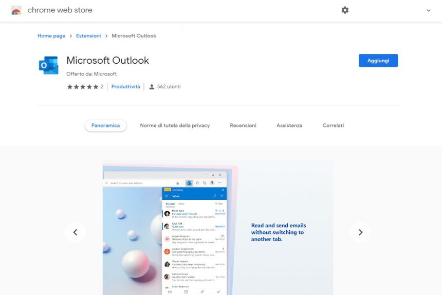 Microsoft Outlook - Estensione per Google Chrome nel Chrome Web Store