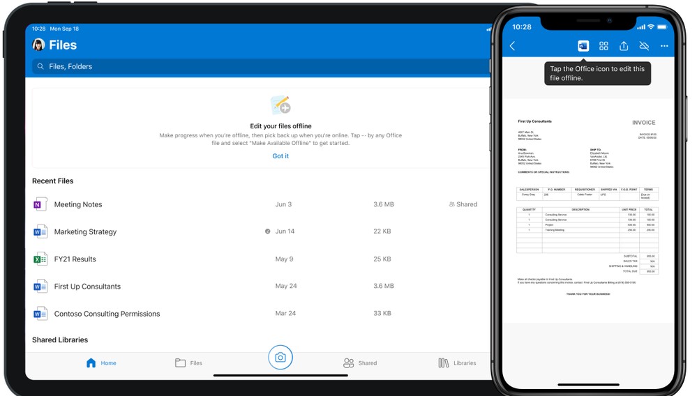 OneDrive per iOS e iPadOS - Modifica dei file di Office offline