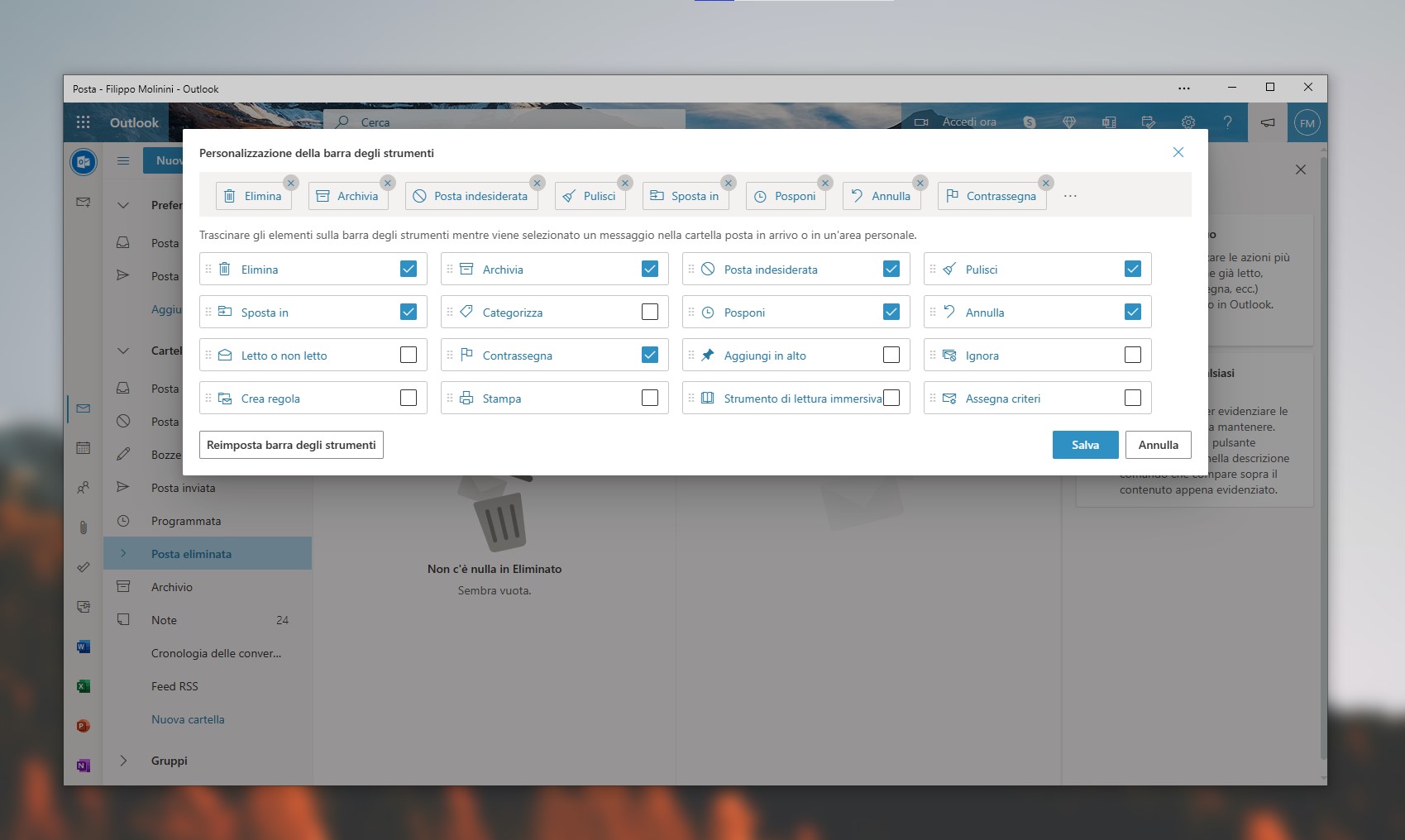 Outlook - Personalizzazione azioni per le mail