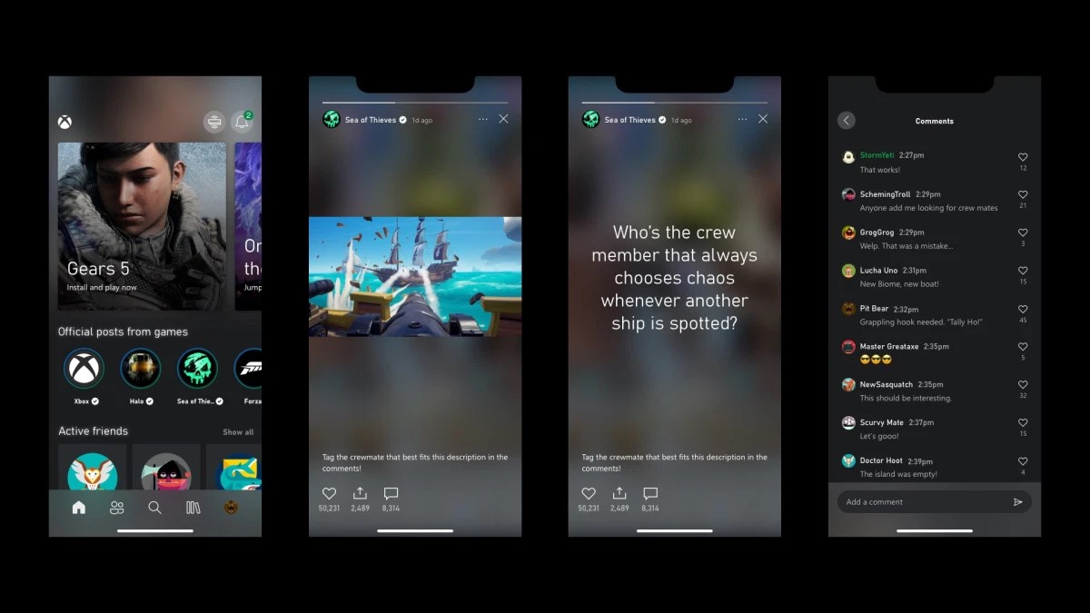 Post ufficiali nelle app Xbox per mobile