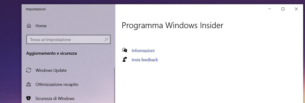 Windows 10 - Impostazioni programma Windows Insider - Vuote