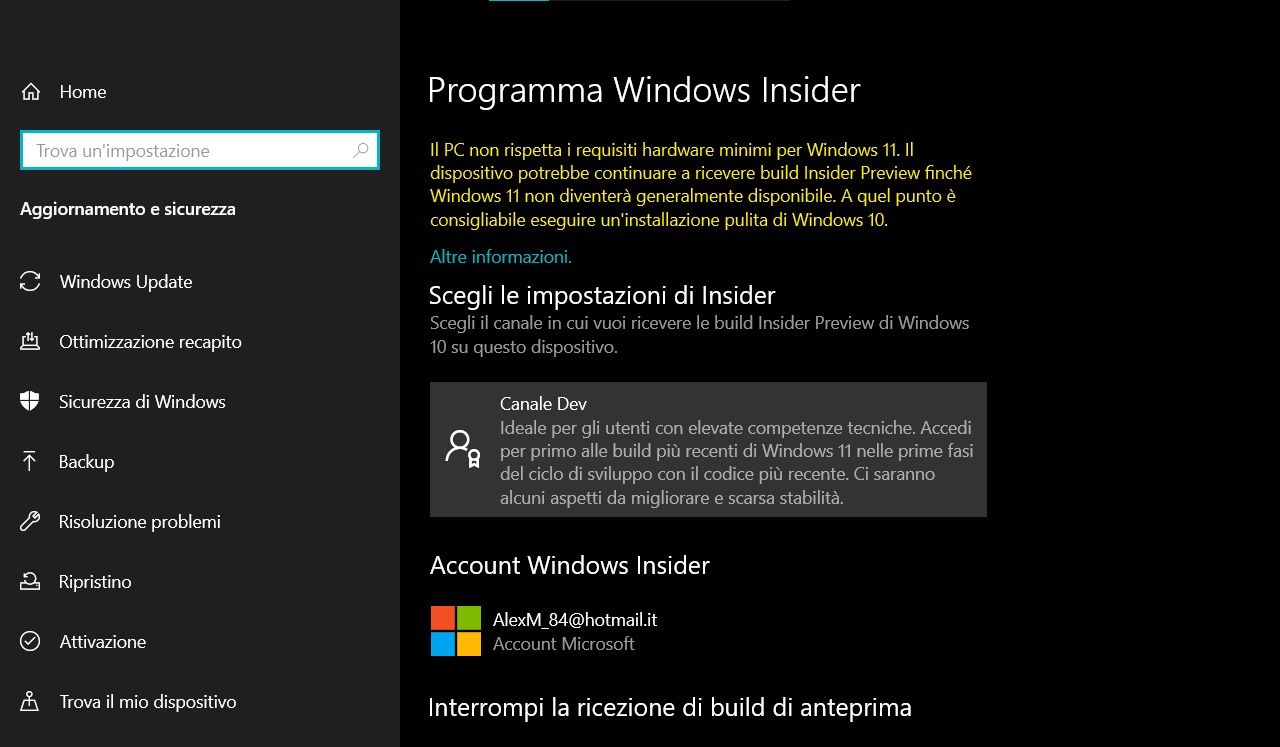 Come passare al canale Dev Insider senza i requisiti minimi di Windows 11