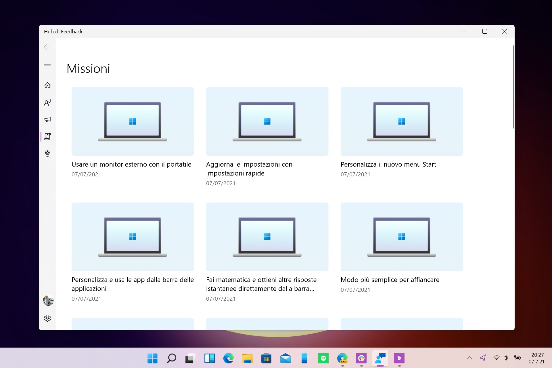Bug Bash di Windows 11 - Luglio 2021 - Missioni nell'Hub di feedback