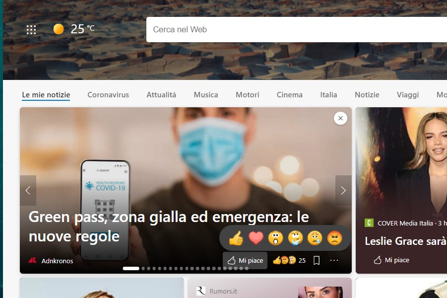 Microsoft Edge - Emoji per esprimere reazioni alle notizie nella pagina Nuova scheda