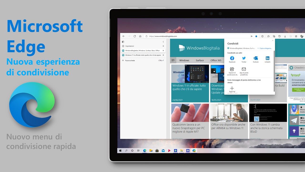 Microsoft Edge - Nuova esperienza nel menu di condivisione