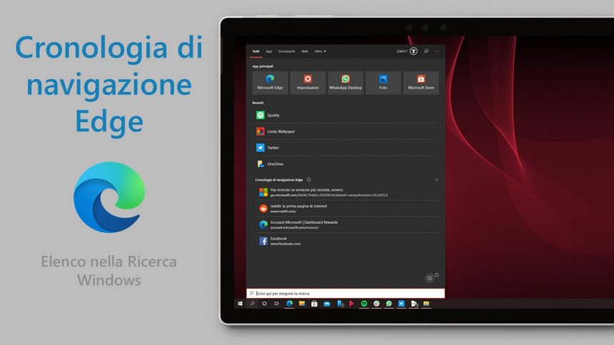 La cronologia di navigazione di Edge arriva nella Ricerca Windows