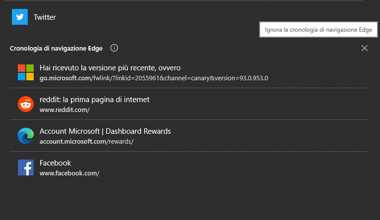 Ricerca Windows - Ignora la cronologia di navigazione Edge