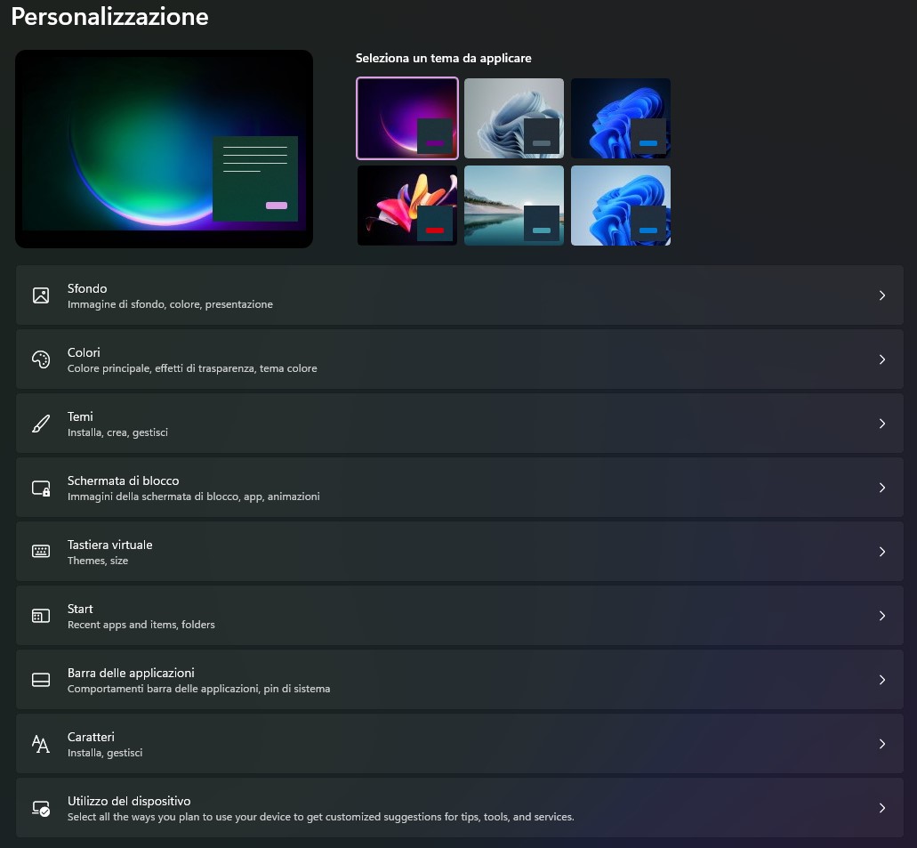 Windows 11 Build 22000.51 - Impostazioni - Personalizzazione