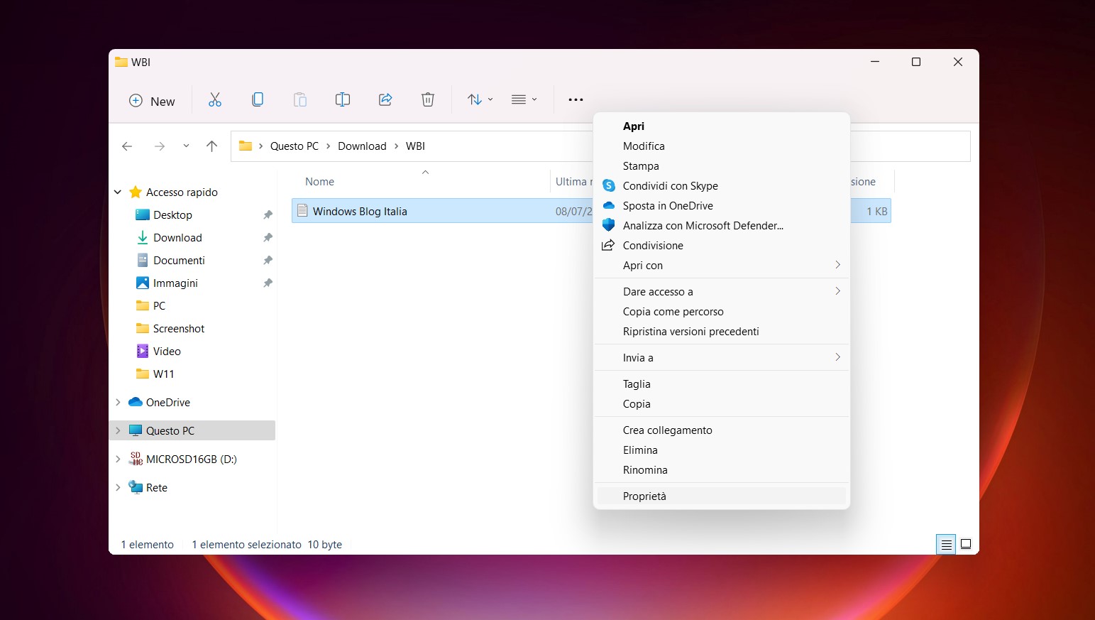 Windows 11 Build 22000.51 - Menu contestuale con vecchio layout
