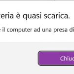 Windows 11 Build 22000.65 - Finestre di dialogo di sistema - La batteria è quasi scarica