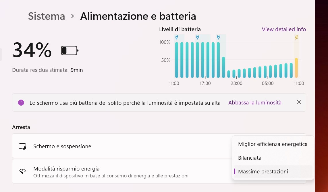 Windows 11 Build 22000.65 - Impostazioni alimentazione e batteria - Modalità risparmio energia